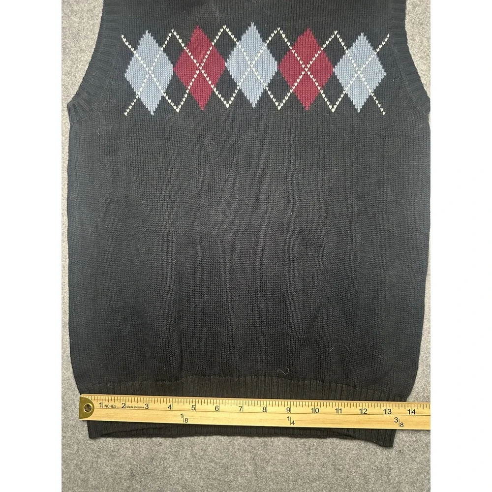 Old Navy Argyle Knit Sweater Vest Large 10-12 Navy Blue Cotton Preppy Boys
